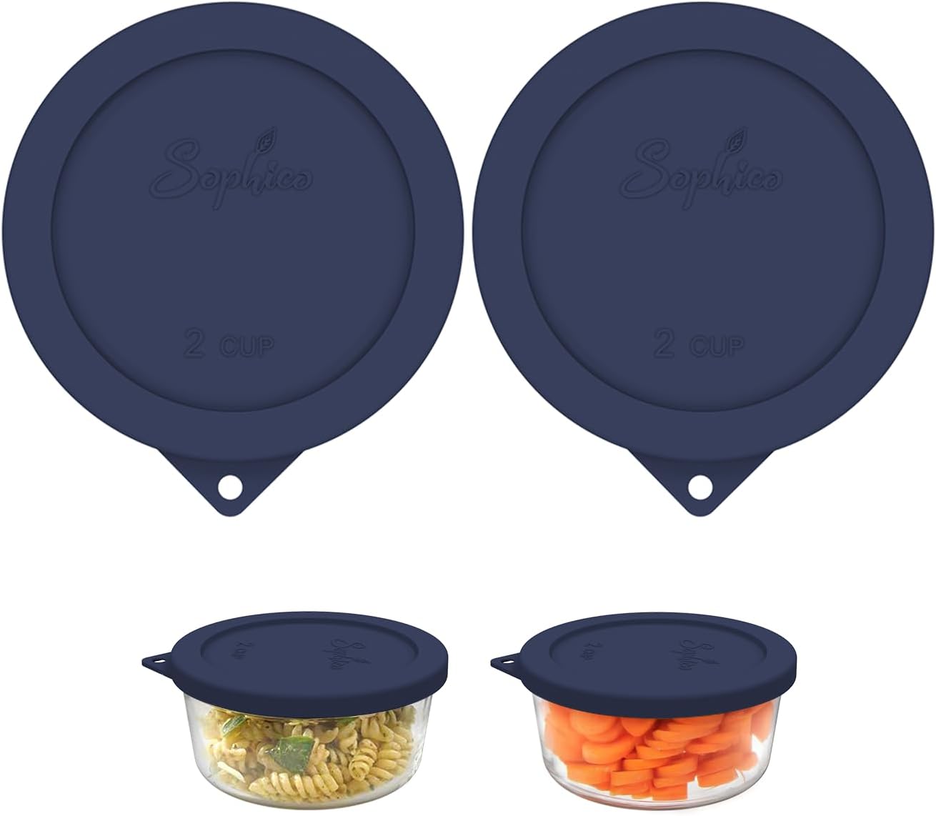 Sophico 2 Cup Round Silicone Storage Cover Lids Replacement for Anchor Hocking and Pyrex 7200-PC Glass Bowls (Container not Included) | Mix | 4 Pack
