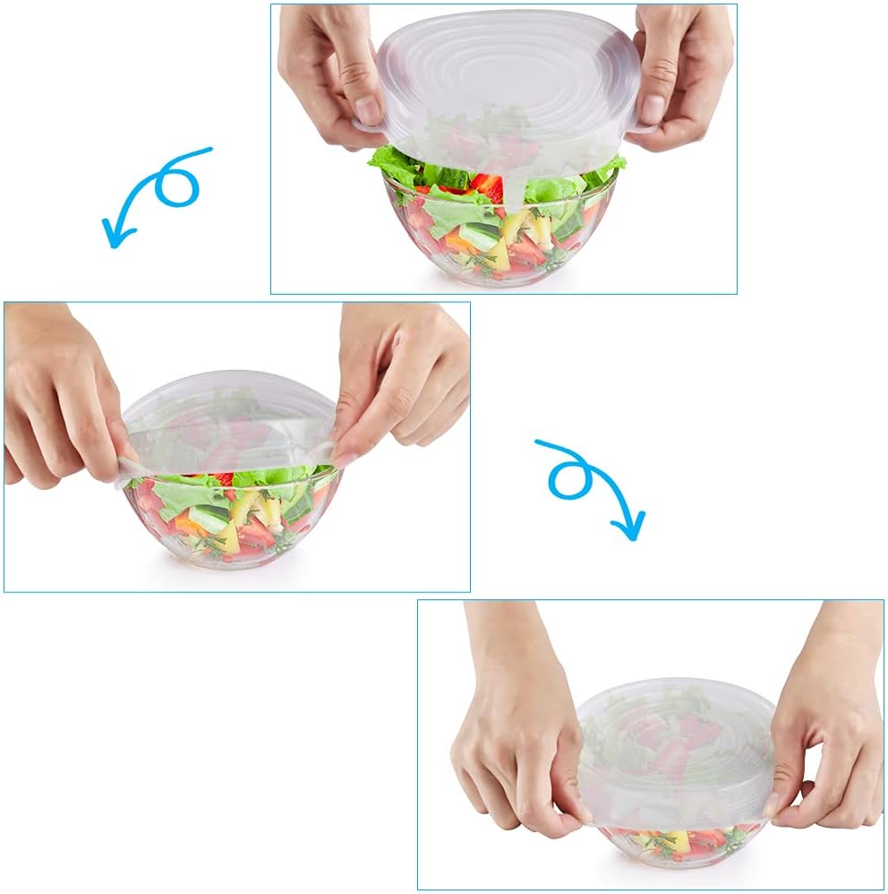 6PCS OstWony Silicone Stretch Lids. Four Specifications of Reusable Silicone Bowl Cover. Suitable for Various Food Containers. High and Low Temperature Scenarios (Microwave Ovens. Freezers)