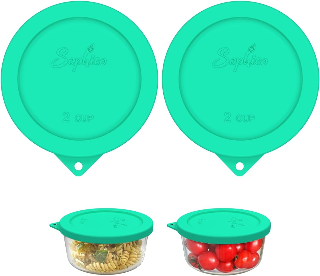 Sophico 2 Cup Round Silicone Storage Cover Lids Replacement for Anchor Hocking and Pyrex 7200-PC Glass Bowls (Container not Included) | Mix | 4 Pack