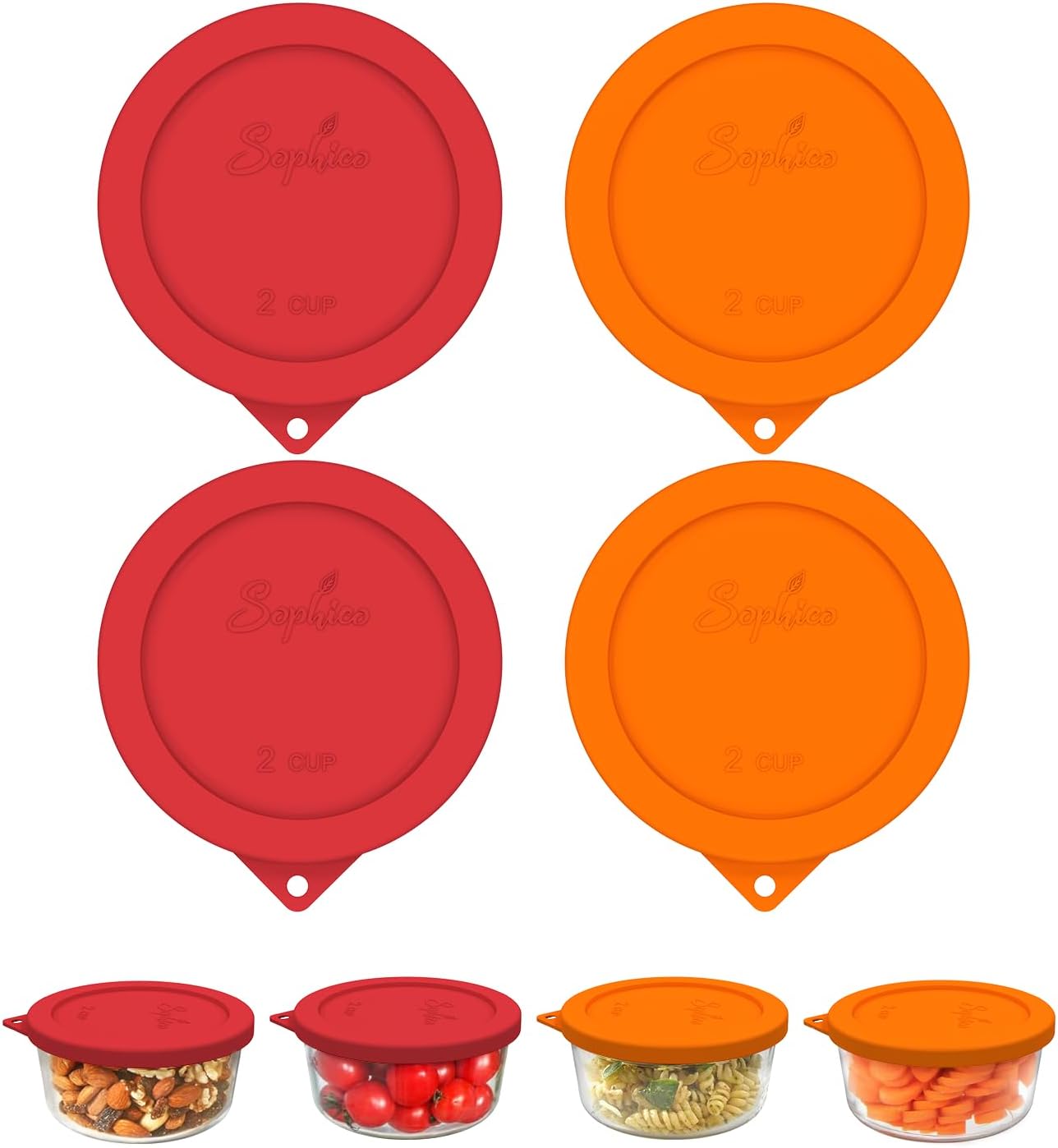 Sophico 2 Cup Round Silicone Storage Cover Lids Replacement for Anchor Hocking and Pyrex 7200-PC Glass Bowls (Container not Included) | Mix | 4 Pack