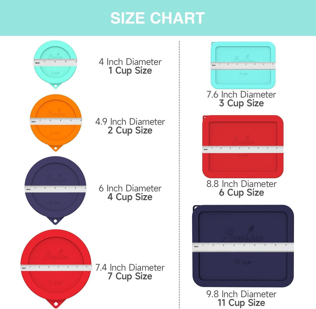 Sophico 2 Cup Round Silicone Storage Cover Lids Replacement for Anchor Hocking and Pyrex 7200-PC Glass Bowls (Container not Included) | Mix | 4 Pack