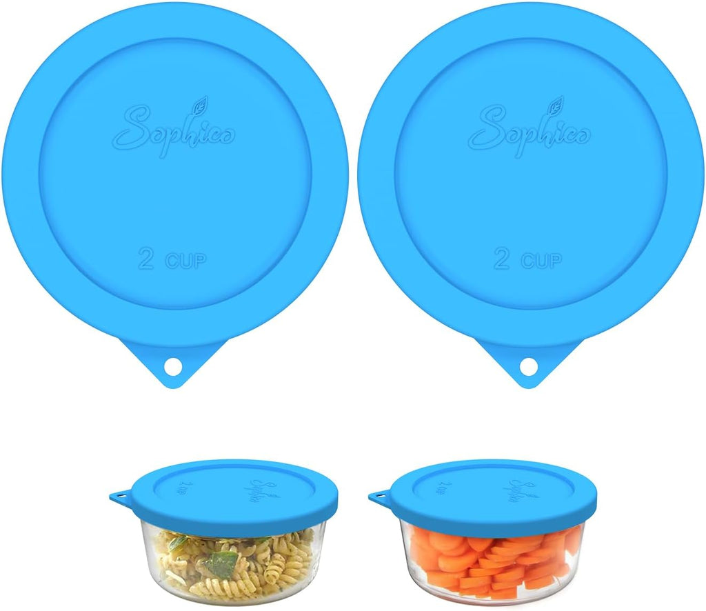 Sophico 2 Cup Round Silicone Storage Cover Lids Replacement for Anchor Hocking and Pyrex 7200-PC Glass Bowls (Container not Included) | Mix | 4 Pack