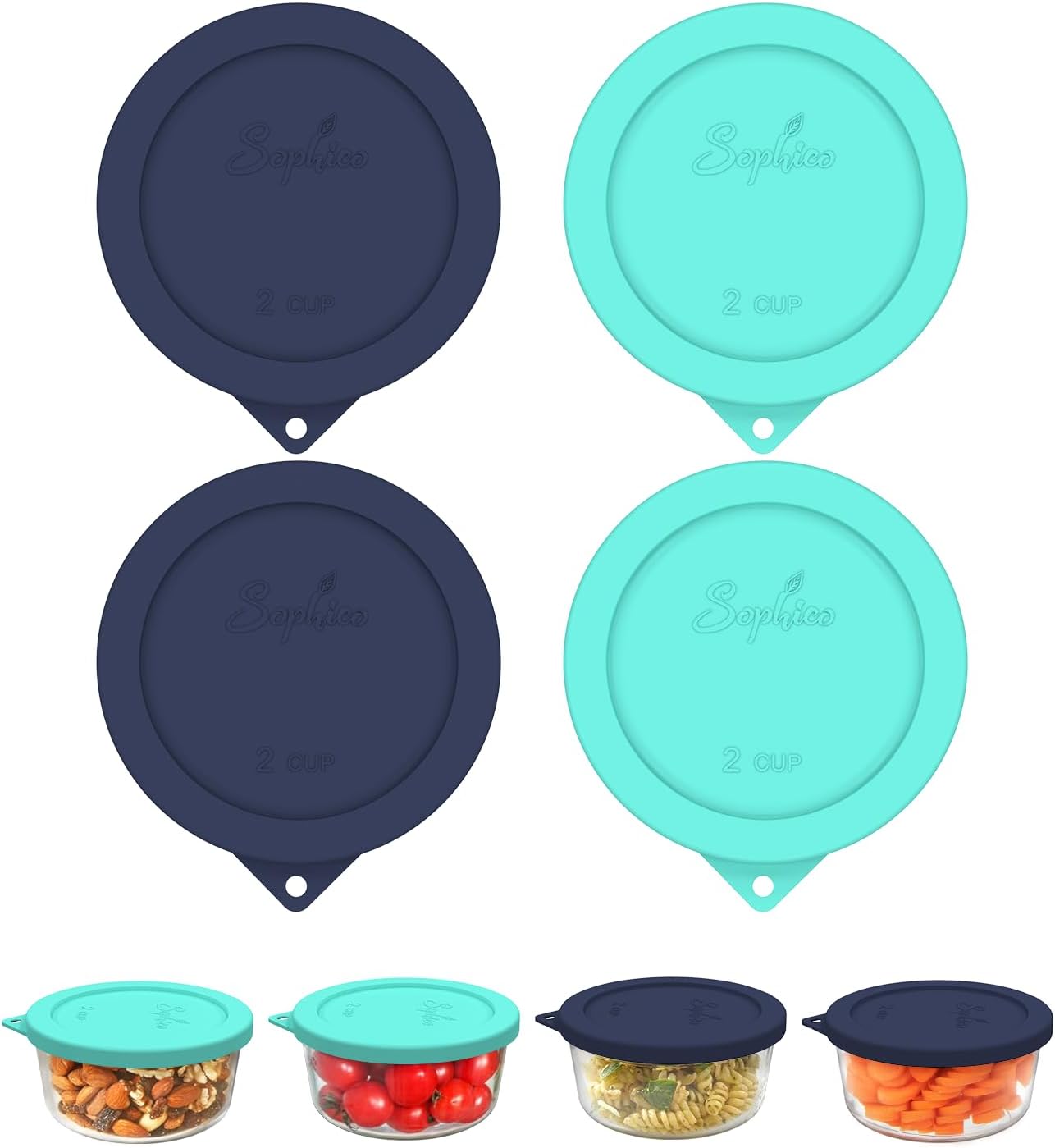 Sophico 2 Cup Round Silicone Storage Cover Lids Replacement for Anchor Hocking and Pyrex 7200-PC Glass Bowls (Container not Included) | Mix | 4 Pack