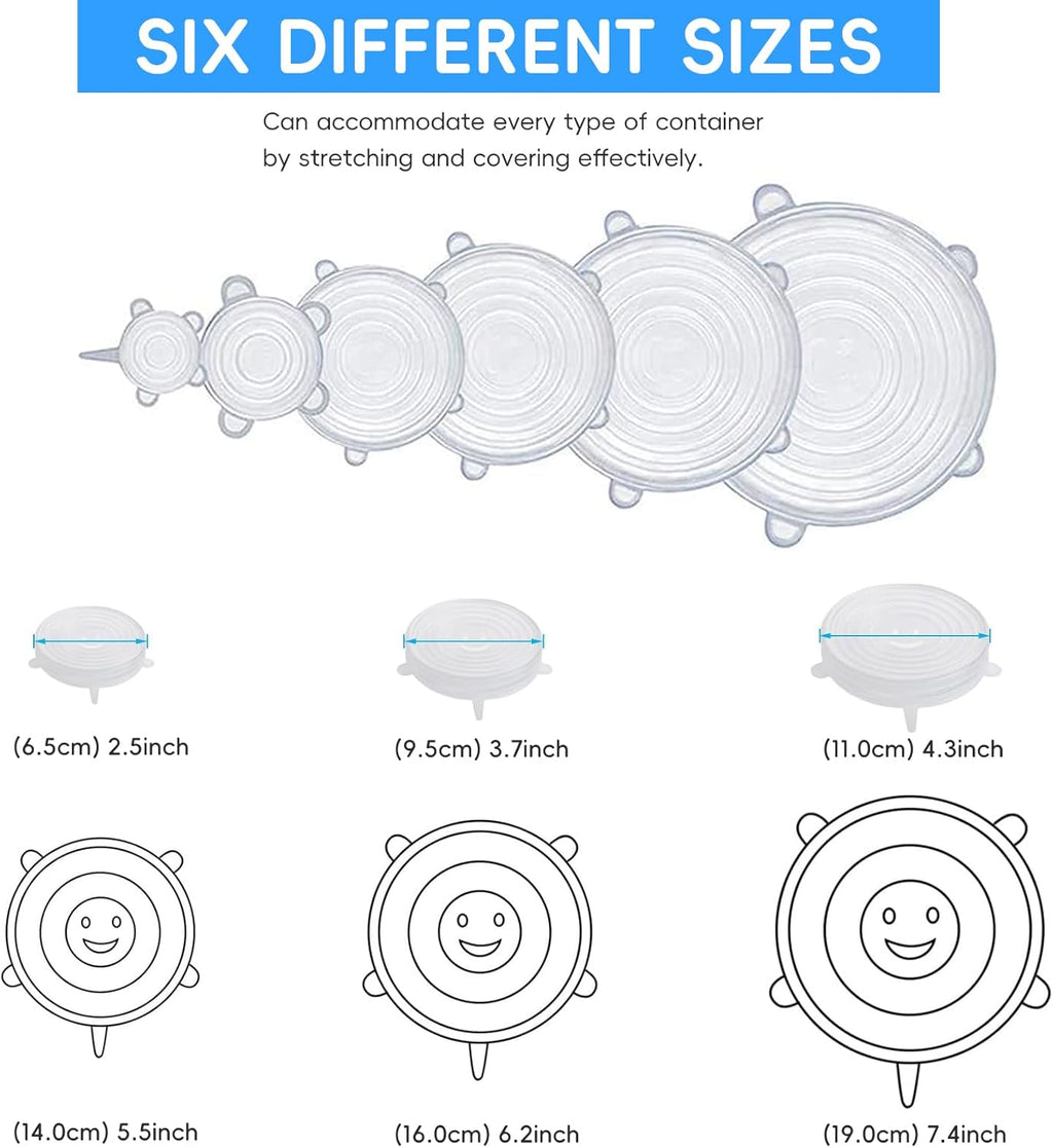 12PCS Silicone Stretch Lids for Food Storage. 6 Specifications of Reusable Silicone Bowl Cover. Suitable for Various Food Containers. High and Low Temperature Scenarios (Microwave Ovens. Freezers)