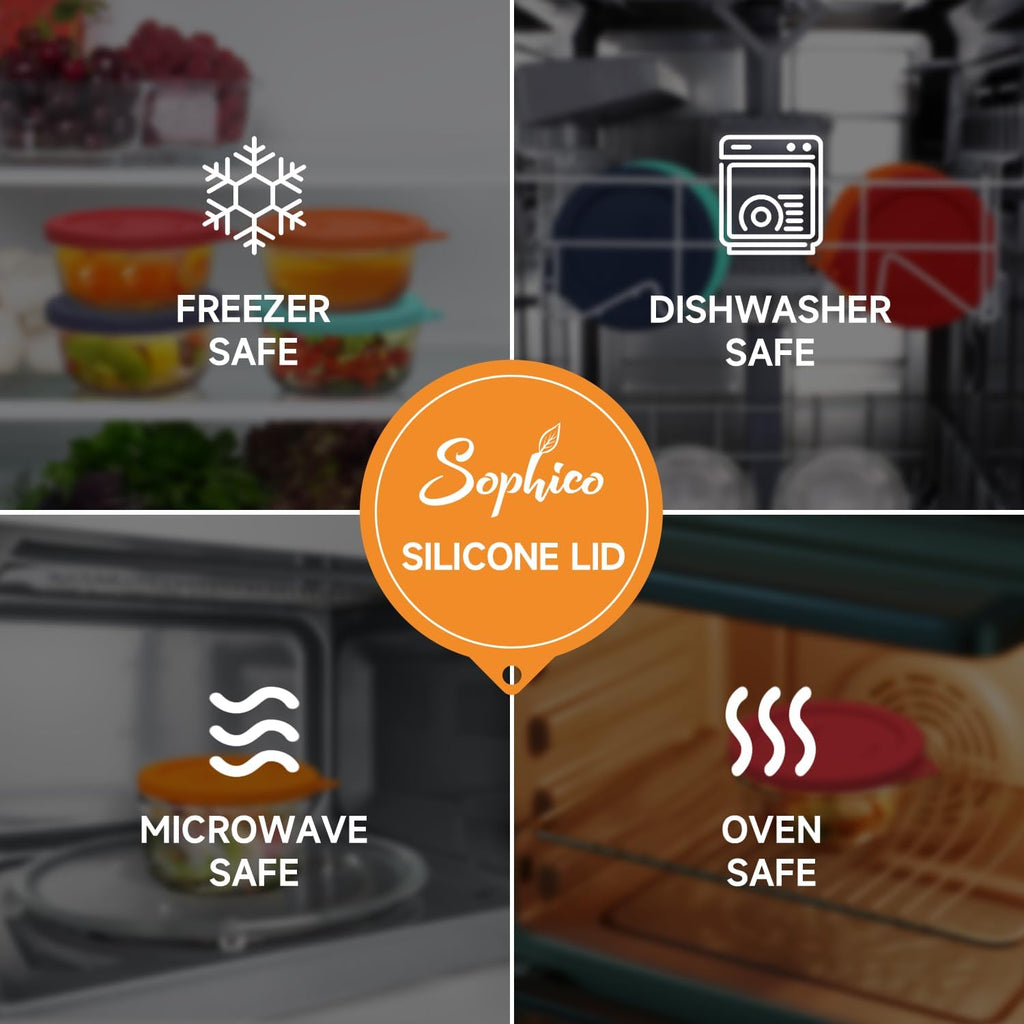 Sophico 2 Cup Round Silicone Storage Cover Lids Replacement for Anchor Hocking and Pyrex 7200-PC Glass Bowls (Container not Included) | Mix | 4 Pack