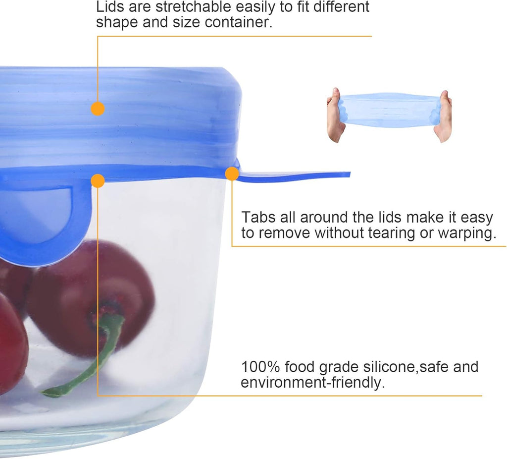 YXYL 14 PCS Reusable Silicone Stretch and Seal Lids for Food Storage. Flexible Round Silicone Bowl Covers. 7 Different Sizes - Keep Food Fresh