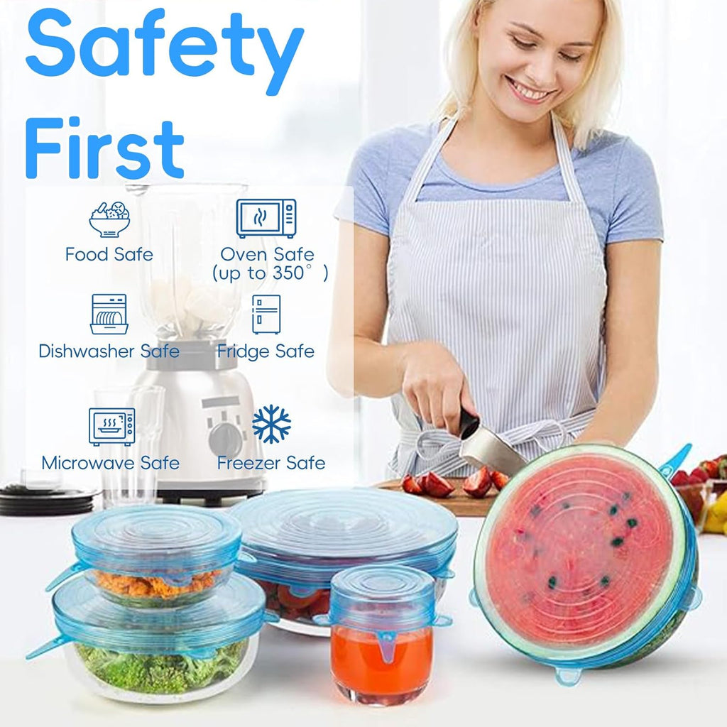 12PCS Silicone Stretch Lids for Food Storage. 6 Specifications of Reusable Silicone Bowl Cover. Suitable for Various Food Containers. High and Low Temperature Scenarios (Microwave Ovens. Freezers)