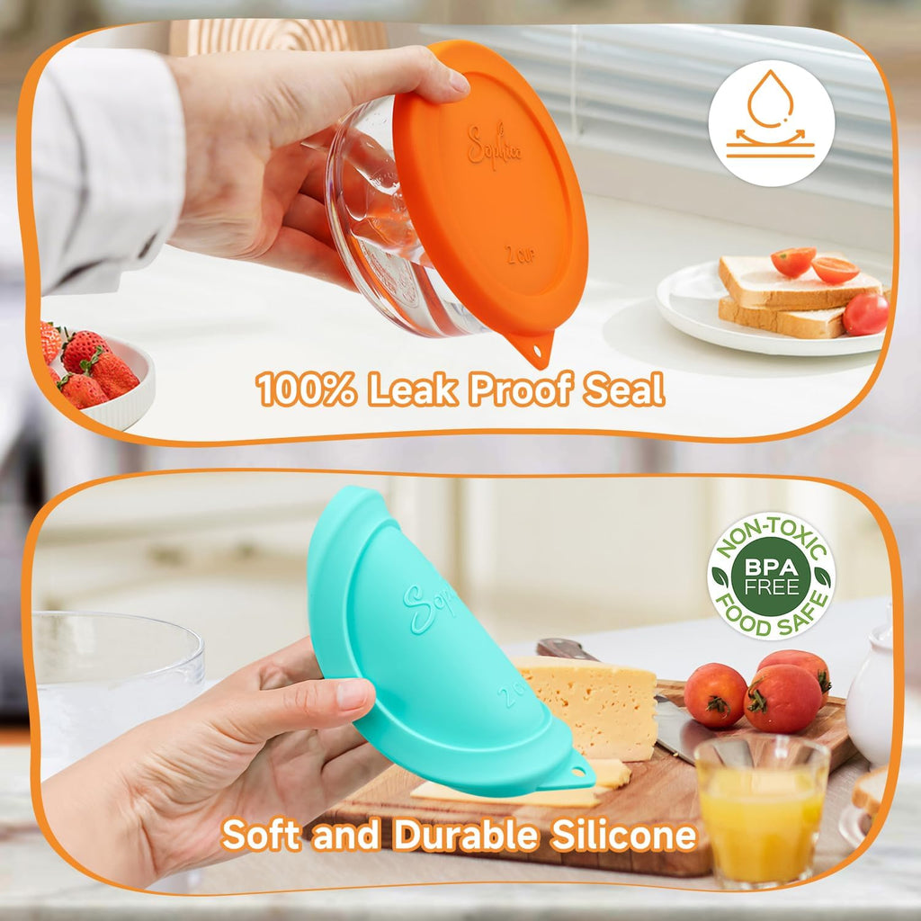 Sophico 2 Cup Round Silicone Storage Cover Lids Replacement for Anchor Hocking and Pyrex 7200-PC Glass Bowls (Container not Included) | Mix | 4 Pack