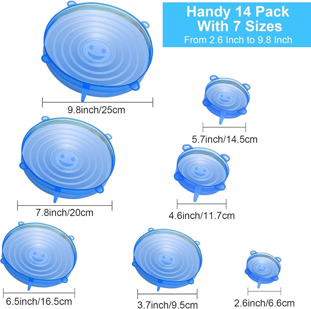 YXYL 14 PCS Reusable Silicone Stretch and Seal Lids for Food Storage. Flexible Round Silicone Bowl Covers. 7 Different Sizes - Keep Food Fresh