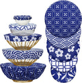 Patelai 10 Pcs Bowl Covers Reusable in 5 Size Stretch Cloth Fabric Elastic Food Storage Bowl Covers Bread Sourdough Lids for Proofing Food Fruits Leftover(Blue White.Stylish Style)