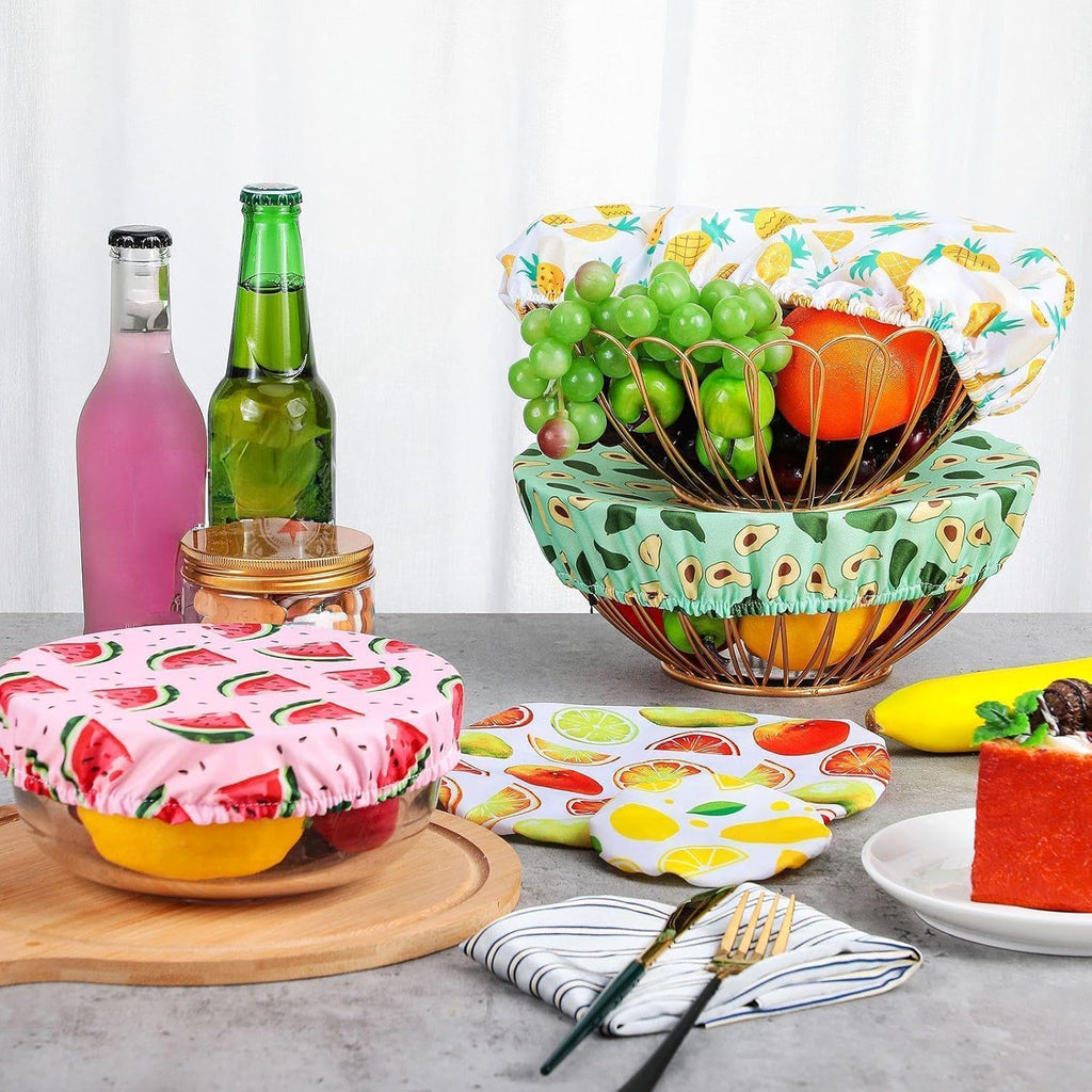 Patelai 10 Pcs Bowl Covers Reusable in 5 Size Stretch Cloth Fabric Elastic Food Storage Bowl Covers Bread Sourdough Lids for Proofing Food Fruits Leftover (Bright.Summer Style)