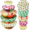 Patelai 10 Pcs Bowl Covers Reusable in 5 Size Stretch Cloth Fabric Elastic Food Storage Bowl Covers Bread Sourdough Lids for Proofing Food Fruits Leftover (Bright.Summer Style)