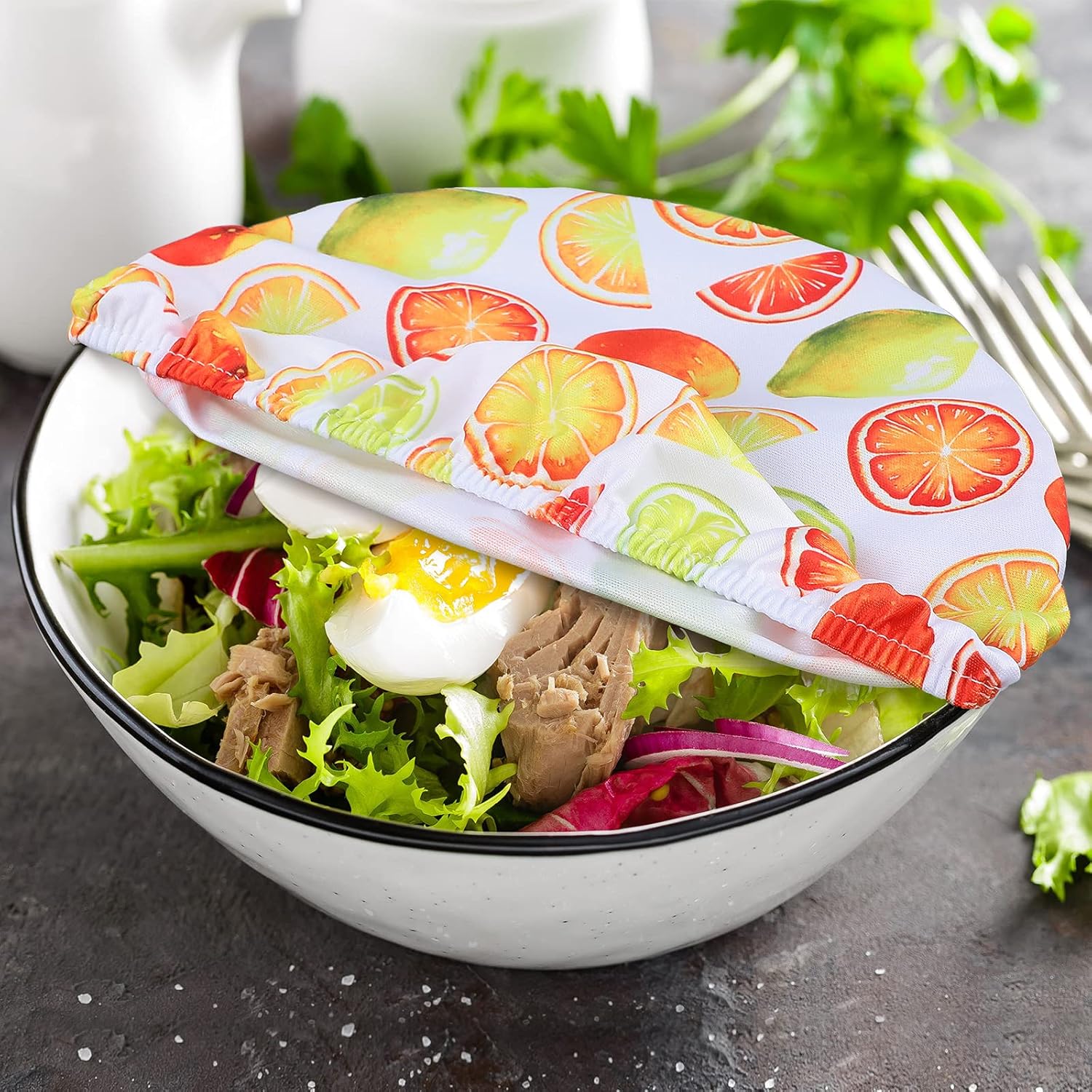 Patelai 10 Pcs Bowl Covers Reusable in 5 Size Stretch Cloth Fabric Elastic Food Storage Bowl Covers Bread Sourdough Lids for Proofing Food Fruits Leftover (Bright.Summer Style)